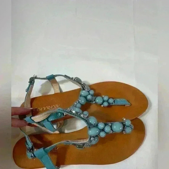 Henry Ferrera Aqua Beaded & Diamond Queen Sandals (Size 8) - Picture 2 of 7